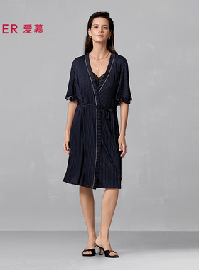 爱慕追光2025春夏睡衣女莫代尔柔软舒适短袖中长睡袍AM48A711