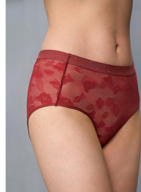 爱慕·CHUANG本命年内裤女红棉质底裆性感蕾丝中腰平角裤CA231401