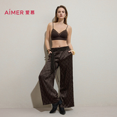 爱慕卡帕多奇亚春夏睡衣女含桑蚕丝印花休闲家居长裤 AM47C491