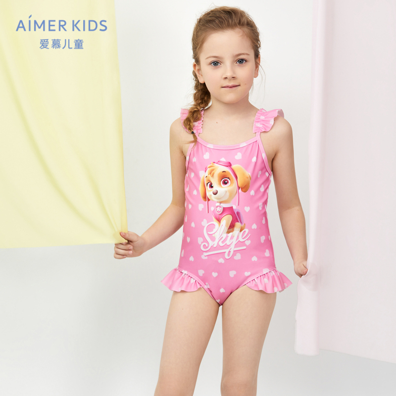 Aimer Kids爱慕儿童汪汪队爱心天天女孩连体泳衣AK1673401