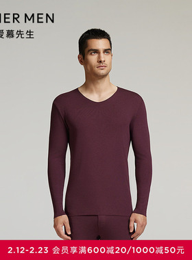爱慕先生24秋冬燚暖衣暖绒系列男士红色含山羊绒V领保暖长袖上衣