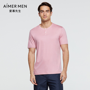 T恤上衣NS81D643 粉色莱赛尔亨利领短袖 爱慕先生夏季 度假系列男士