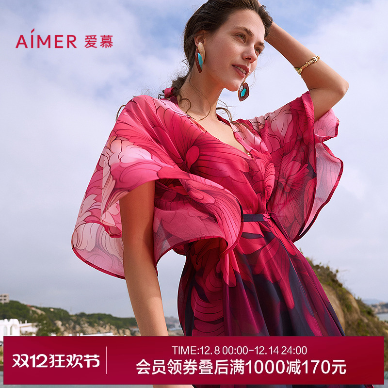 爱慕25夏女士花颜沙滩海边温泉轻薄性感外披上衣AM60A901