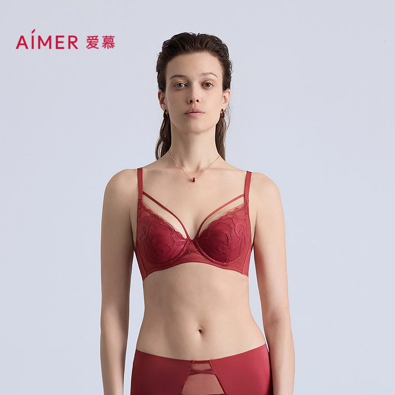 爱慕瑰丽内衣女3/4无纺布大胸显小大罩杯红薄杯文胸AM12C371