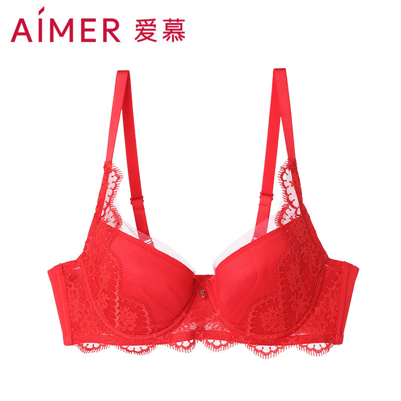 爱慕蔷薇羽扇红内衣女本命年3/4中厚模杯薄性感聚拢文胸AM124191
