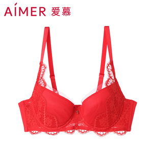爱慕蔷薇羽扇红内衣女本命年3/4中厚模杯薄性感聚拢文胸AM124191