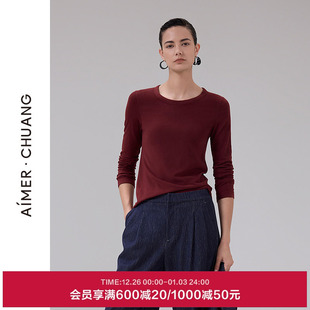 AIMER 打底上衣CA721865 CHUANG馈然6秋冬女士圆领长袖