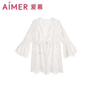 爱慕泳衣女士春夏季 外披AM608052 纯色柔软微弹性感蕾丝沙滩开衫
