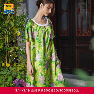 爱慕皇锦睡衣女真丝短袖套头睡裙-金玉满堂HJ21568