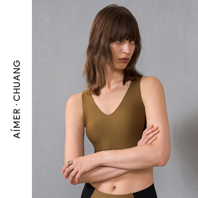 爱慕·CHUANG溯源3内衣女V领软棉托乳贴撞色打底背心文胸CA721371