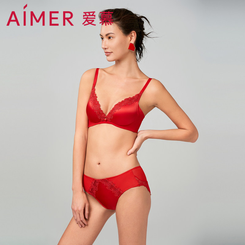 爱慕23好事将近内裤女本命年红品棉质底裆蕾丝低腰平角裤AM239081