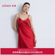 爱慕25秋冬新款 好事将近睡衣女红色本命年细肩带吊带睡裙AM42B601
