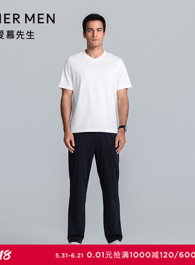 爱慕先生25夏男外穿棉质含桑蚕丝抗菌打底V领短袖薄款T恤NS81L136
