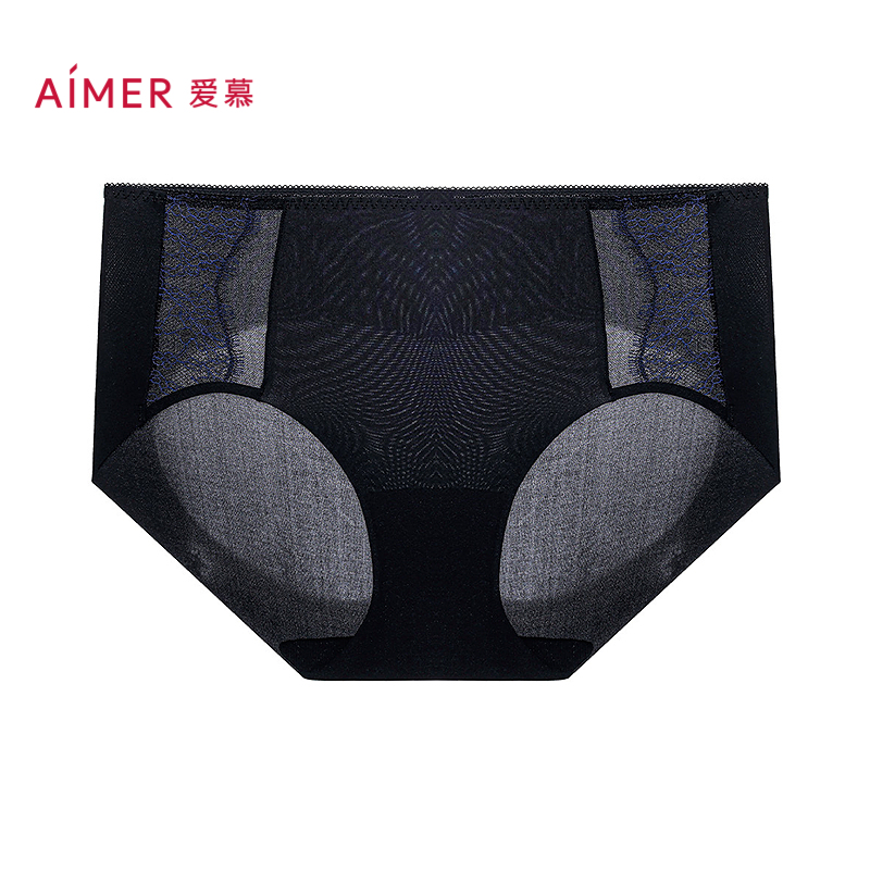 爱慕25夏蕾丝贴贴内裤女棉质底裆性感蕾丝中腰平角裤AM23C271