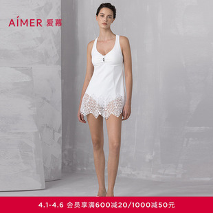 连体泳衣AM68B313 爱慕夏时女士海边性感蕾丝裙式
