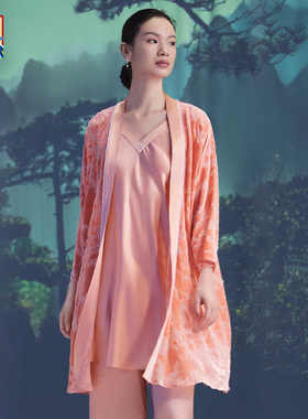 爱慕皇锦烂花丝绒女士开襟睡袍家居服-霓裳系列HJ21440
