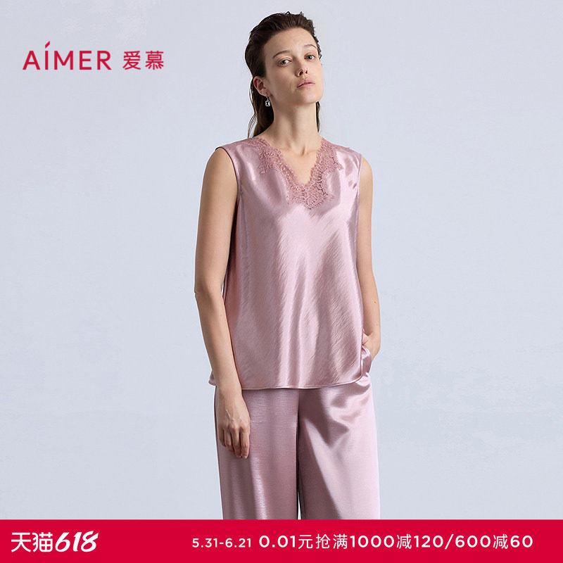 爱慕观棠睡衣女V领宽肩无袖可外穿上衣AM45C361