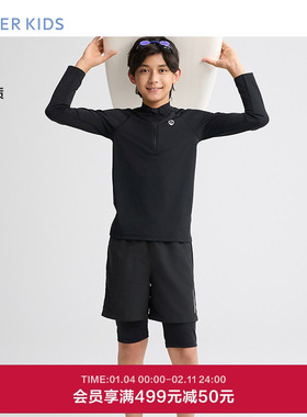 爱慕儿童夏季黑色探索男孩耐氯双层五分泳裤AK267F272