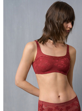 爱慕·CHUANG玫瑰4内衣女红色方领无钢圈薄款文胸CA171401