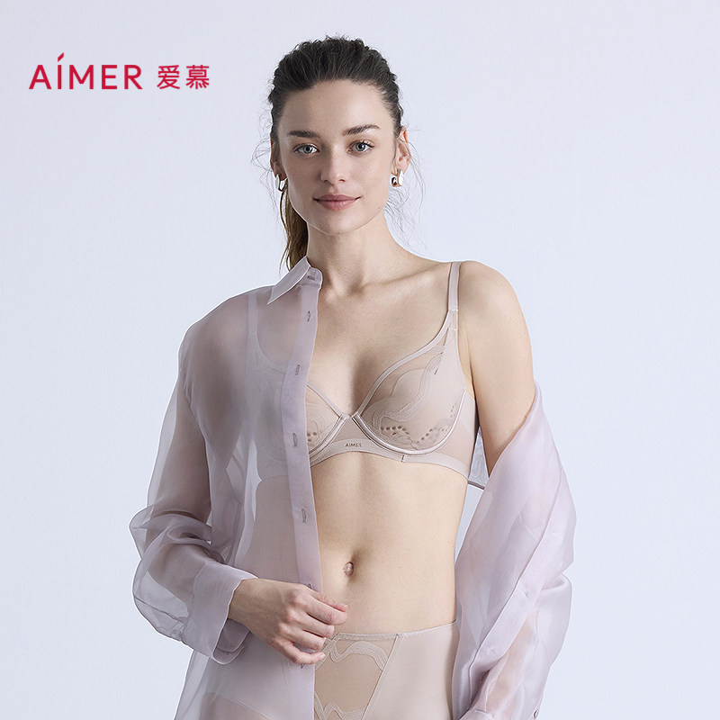 爱慕月岩内衣女3/4薄模杯洞洞透气大胸显小性感蕾丝文胸AM11B561