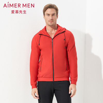 aimer men爱慕先生酷感运动中绒拉链长袖帽衫NS62C843