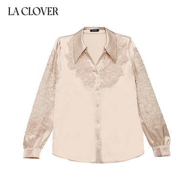 La Clover纯爱蕾丝系列蕾丝花面衬衫外穿长袖上衣女LC81XG1
