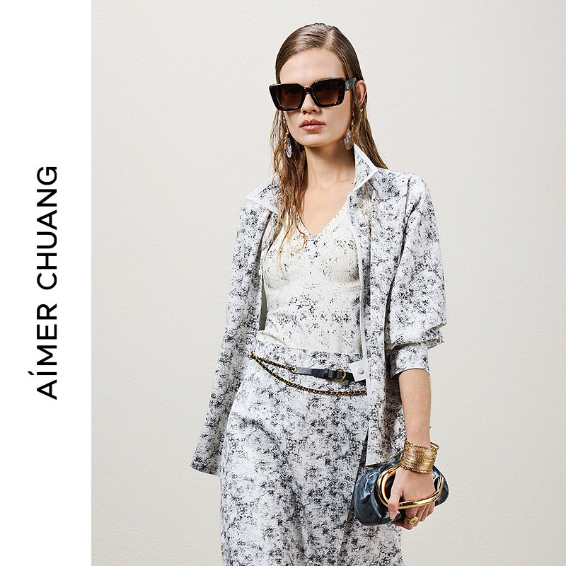 AIMER CHUANG穿梭10春夏女双面布粘合外穿翻领长袖衬衫CA812291