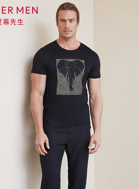 爱慕先生限量创意T恤 官方正品男士高档圆领短袖外穿上衣NS81B952