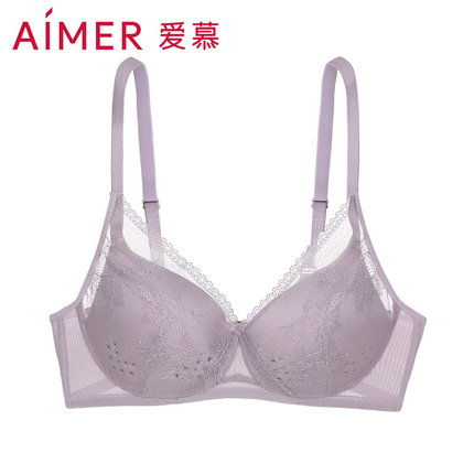 特价清仓爱慕洞洞杯文胸无钢圈夏季薄款透气性感女士内衣紫色75C