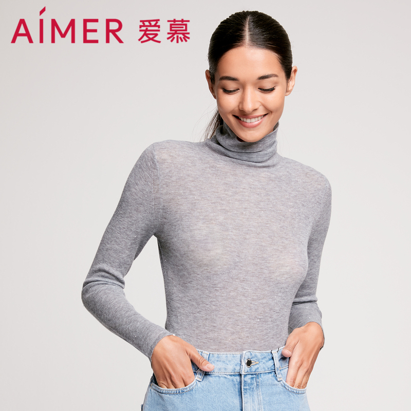 爱慕保暖内衣女秋季中厚大码显瘦针织衣高领棉羊毛打底可外穿上衣