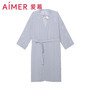 家居服睡袍AM487731 七分袖 可外穿秋冬简约纯色长款 爱慕睡衣女夏季