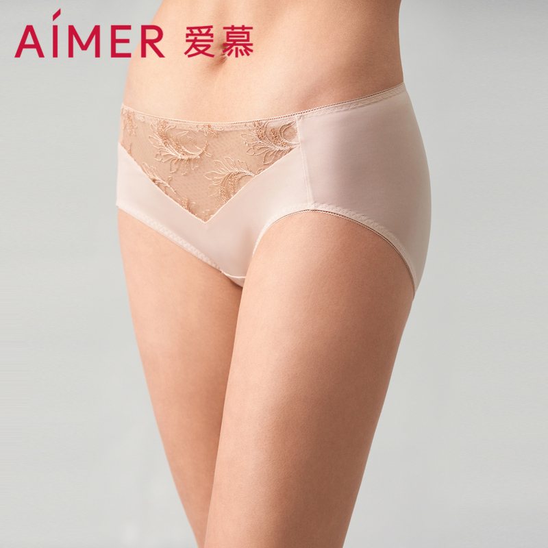 爱慕夏之风内裤女棉质底裆性感蕾丝中腰平角内裤AM239341