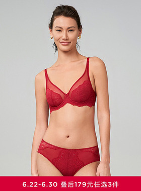 3条179元|爱慕内裤女本命年红色棉质底裆蕾丝中腰三角内裤马年