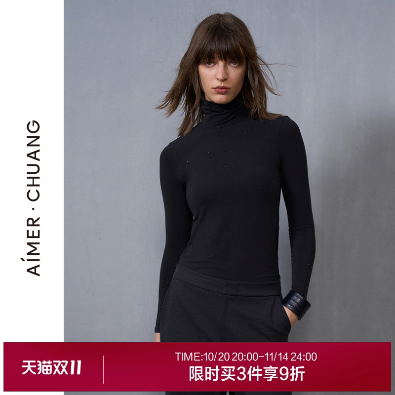 爱慕·CHUANG瑶光24秋冬保暖内衣女单层无缝高领打底上衣CA721412