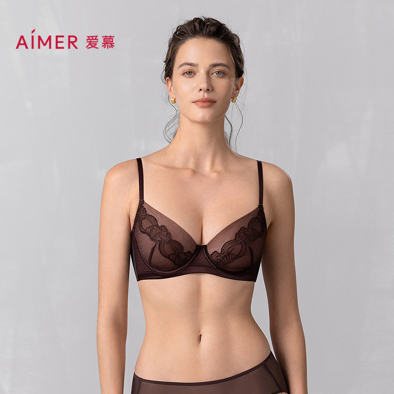 爱慕品牌内衣专柜正品内衣女夏薄款无钢圈大胸显小聚拢白色文胸罩