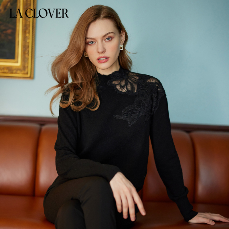 兰卡文星絮系列圆领羊绒衫打底保暖LC72WD2