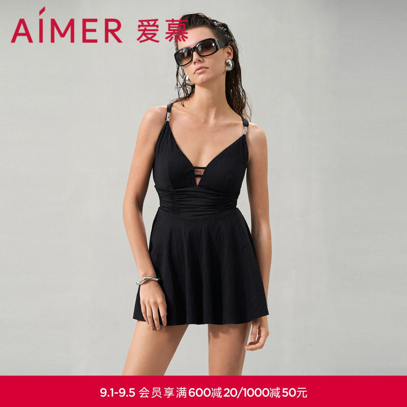 爱慕清浪逐夏女士性感夏季深V裙式连体泳衣AM689301图片