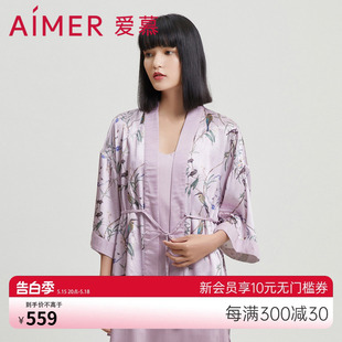 含真丝夏季 可外穿七分袖 薄款 爱慕睡衣女夏季 睡袍家居服AM487481