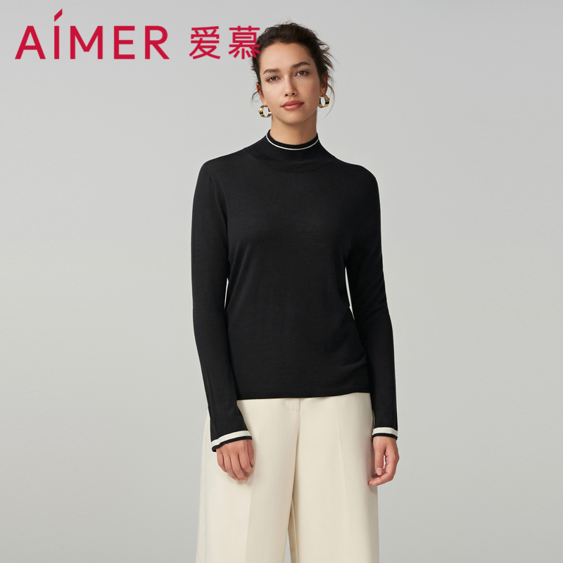 爱慕保暖内衣女含真丝含羊毛小高领长袖上衣打底衣AM729104