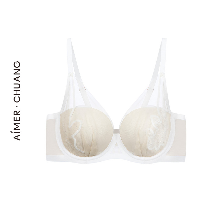 AIMER CHUANG几何4内衣女薄模杯大罩杯大胸显小洞洞文胸CA111181