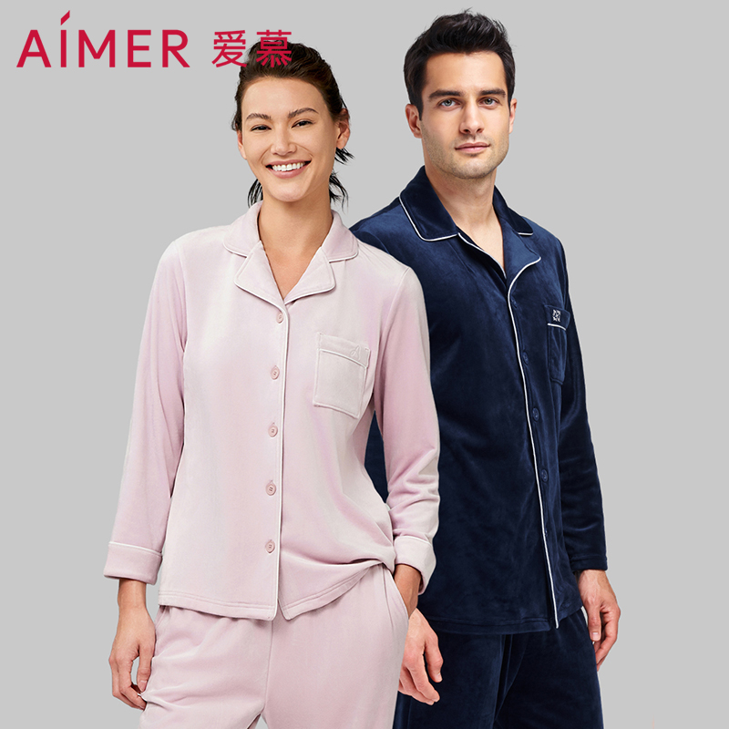 红色海岛绒情侣睡衣爱慕女