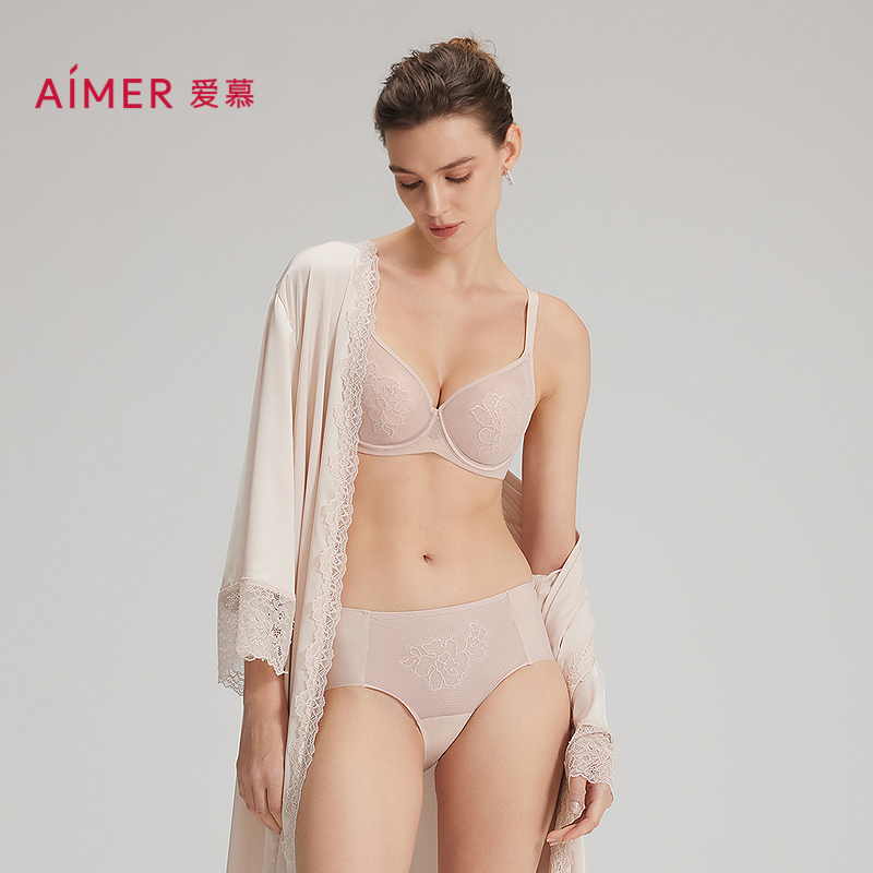 爱慕25春夏轻语内裤女棉质底裆蕾丝中腰平角裤AM23C231