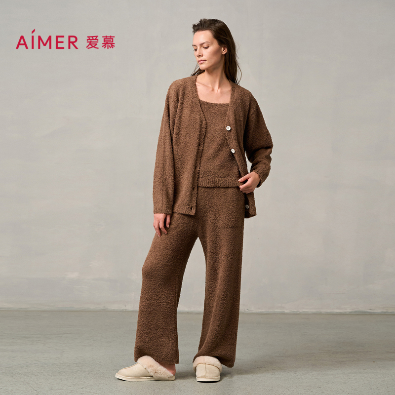 可外穿绵绵睡衣女半边绒开衫吊带