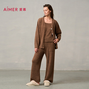 爱慕绵绵冬季 吊带家居服三件套AM46A452 睡衣女士半边绒可外穿开衫