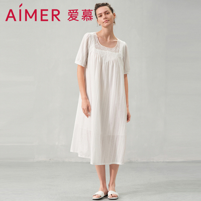 爱慕官方正品睡衣女纯棉100%全棉夏季短袖长款可外穿睡裙AM449711