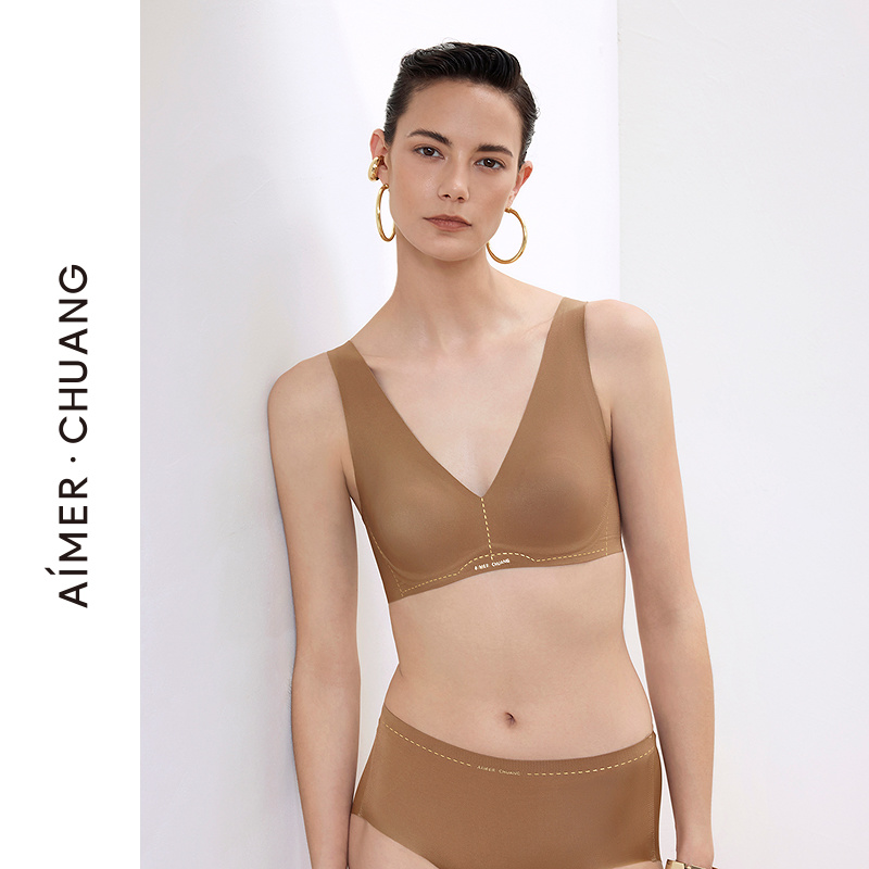 AIMER CHUANG溯源5内衣女V领软钢圈薄杯宽肩带背心式文胸红本命年