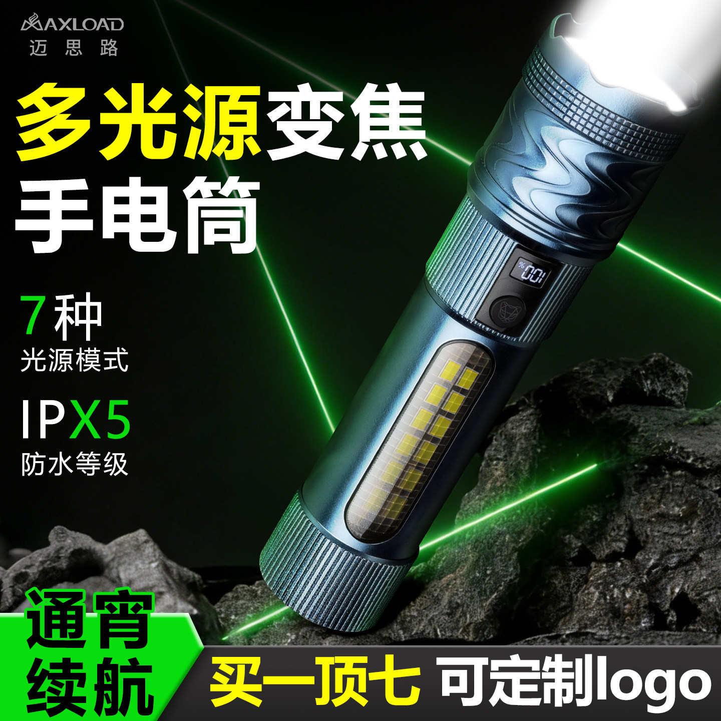 手电筒强光充电2026新款超亮超长续航大容量紫光灯远射户外照明灯