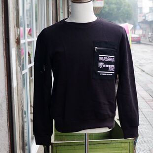 一折陈冠希虎头潮牌重磅毛圈贴布刺绣宽松男士套头圆领黑色卫衣