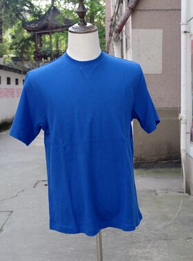 代友秋衣男装秋装姜黄色出重磅全棉高克数男士圆领华夫格短袖T恤E