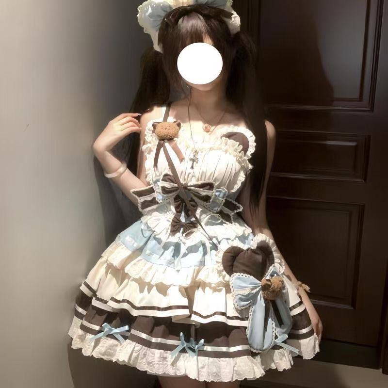 初恋小熊桔梗house少女偶像感薄巧杏粉小熊主题蓬蓬裙软妹洛丽塔图片